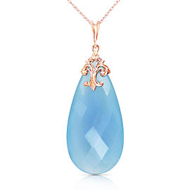 14K Solid Rose Gold Necklace with Briolette 31x16 mm Aqua Blue Chalcedony