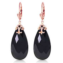 14K Solid Rose Gold Leverback Earrings with Briolette 31x16 mm Black Onyx