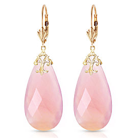 14K Solid Gold Leverback Earrings with Briolette 31x16 mm Pink Chalcedony