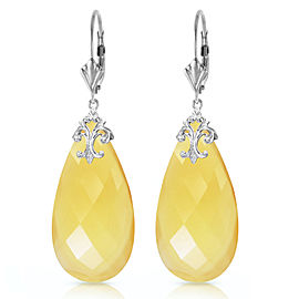 14K Solid White Gold Leverback Earrings with Briolette 31x16 mm Yellow Onyx