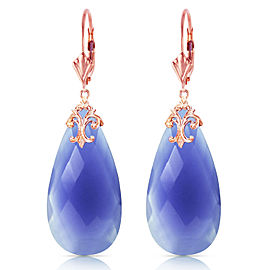 14K Solid Rose Gold Leverback Earrings with Briolette 31x16 mm Deep Blue Chalcedony