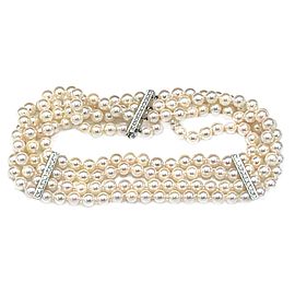 Multi-Strand Pearl with Diamond Choker Necklace