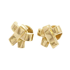 HERMES 18K Yellow Gold Ribbon Motif Earrings