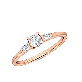 0.30 Ct Cushion and Baguette Cut Petite Lab Grown Diamond Ring in 14K Rose Gold