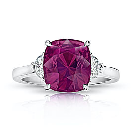 David Gross Cushion Pinkish Red Sapphire and Diamond Ring