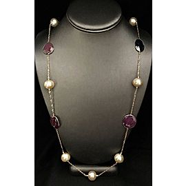 South Sea Pearl Ruby Sapphire Necklace 314k Gold Italy Certified $3,450 820427