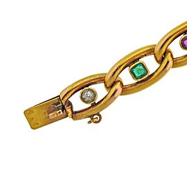 French Antique Diamond Sapphire Emerald Ruby Gold Bracelet