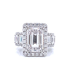 8 Carat Emerald Cut Lab Grown Diamond Engagement Ring. Halo Eternity. IGI Certified