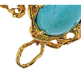Arthur King 1970s Large Freeform Diamond Turquoise Brooch Pendant