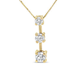 14K Yellow Gold 1.00 Cttw Round Diamond Three-Stone Drop Pendant 18" Necklace - (H-I Color, SI1-SI2 Clarity)
