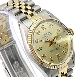Champagne Mens Datejust Diamond Dial Fluted Bezel 36mm Watch
