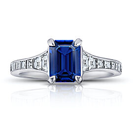 David Gross Emerald Cut Blue Sapphire and Diamond Ring