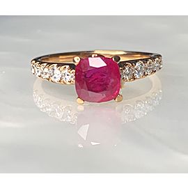 18K Rose Gold Cushion Cut Ruby Diamond Engagement Ring