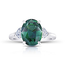 David Gross Oval Green Sapphire and Diamond Platinum Ring