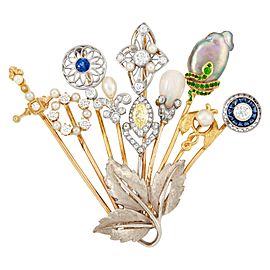 Gold, Platinum, Colored Diamond and Gem-Set Stick-Pin Brooch