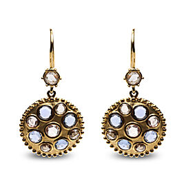 18K Yellow Gold 1 2/3 Cttw Diamond and Blue Sapphire Bezel Set Gemstone Cluster Medallion Dangle Earrings (Brown and G-H Color, SI1-SI2 Clarity)