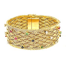 Kuchinsky Yellow Gold Emerald, Sapphire, Ruby, and, Diamond Wide Bracelet