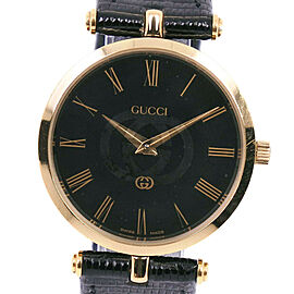 GUCCI gold/black Stainless Steel/leather Quartz mens blackDia Watches