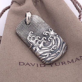 David Yurman Sterling Silver Waves Dog Tag Men's Pendant Charm Amulet