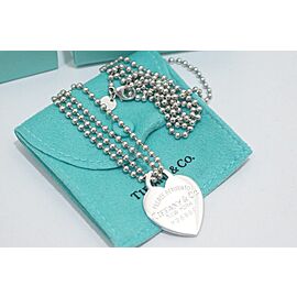 TIFFANY & Co Sterling Silver Heart Tag Ball Chain Necklace Lxmda-276