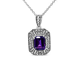 .925 Sterling Silver Purple Amethyst and Diamond Accent Art Deco Style 18" Pendant Necklace (I-J Color, I1-I2 Clarity)