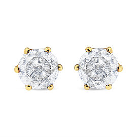 AGS Certified 2.00 Cttw Round Brilliant-Cut Diamond 14K Yellow Gold 6-Prong-Set Solitaire Stud Earrings with Screw Backs (J-K Color, I1-I2 Clarity)