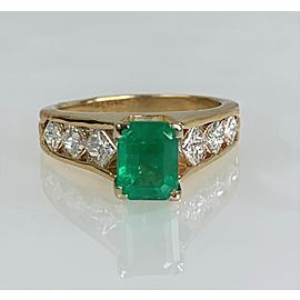 14K Yellow Gold Emerald Cut Emerald Diamond Ring