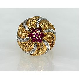 18K Yellow Gold Round Shaped Ruby Diamond Ring