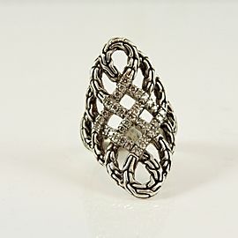 John Hardy Sterling Silver .50tcw Classic Chain Pave Diamond Braided Saddle Ring