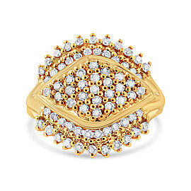 10K Yellow Gold Plated .925 Sterling Silver 1.00 Cttw Diamond Cluster Ring (Champagne Color, I2-I3 Clarity) - Size 7