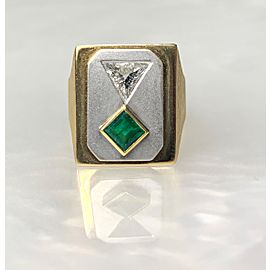 18K Yellow & White Gold Asscher Cut Emerald Diamond Ring