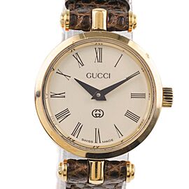 GUCCI gold Stainless Steel/leather Quartz Women IvoryDial Watches LXNK-44