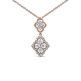 14K Rose Gold 3/4 Cttw Round Diamond Double Quatrefoil Pendant 18" Necklace (H-I Color, I1-I2 Clarity)