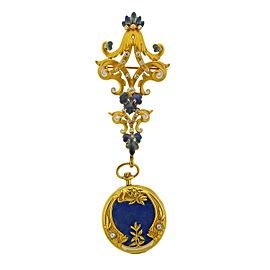 Tiffany & Co. Antique Guilloche Enamel Diamond Gold Lapel Watch