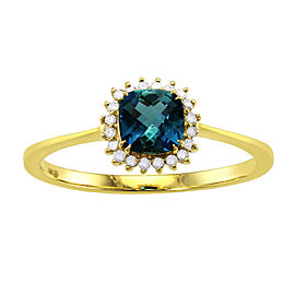 10K Yellow Gold London Blue Topaz & Diamond Ring Size 7