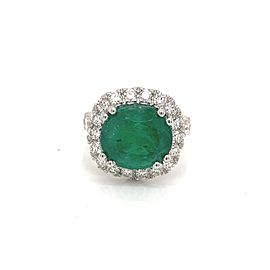 Cushion-Cut Emerald and Diamonds Halo Ring in 14K White Gold