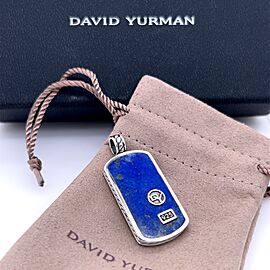 David Yurman Exotic Stone Lapis Lazuli Streamline Silver Men's Dog Tag Pendant
