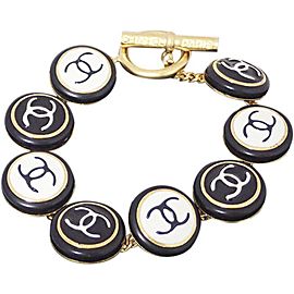 Chanel Gold Tone Black and White Enamel Vintage Chain Bracelet