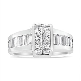 14K White Gold 2 3/4 Cttw Invisible-Set Princess and Channel-Set Baguette Diamond Step Up Cocktail Ring (G-H Color, SI1-SI2 Clarity) - Ring Size 9.25