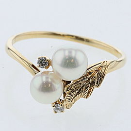 MIKIMOTO 18k Yellow Gold Leaf Pearl Ring LXGQJ-1279