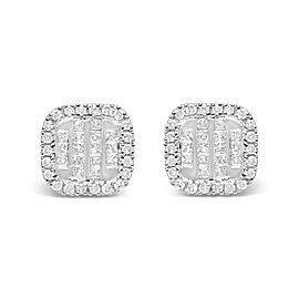 10K White Gold 7/8 Cttw Diamond Princess Composite and Halo Stud Earrings (I-J Color, I1-I2 Clarity)