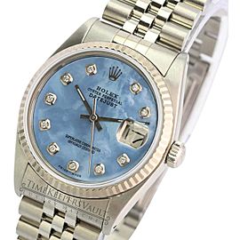 Blue Mop Unisex Datejust Diamond Dial Fluted Bezel 36mm Watch