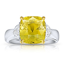 David Gross Cushion Yellow Sapphire and Diamond Ring