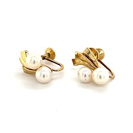 Mikimoto Estate Akoya Pearl Earrings 14k Gold 5.70 mm 4.5 Grams M252