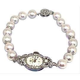 Hamilton Diamond Akoya Pearl Watch 14k Gold 8.5 mm 7.5" Certified $5,950 911041