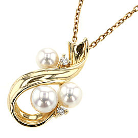 TASAKI 18k Yellow Gold 2P diamond Pearl Necklace LXGBKT-792