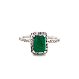 Emerald-Cut Emerald and 1/3 Ct. Tw. Diamond Frame Ring in 14K White Gold