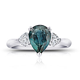 David Gross Pear Bluish Green Sapphire Diamond Ring