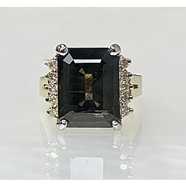 14K Yellow Gold Emerald Cut Brown Sapphire Diamond Ring