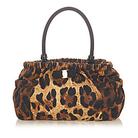 Ferragamo Vara Leopard Print Nylon Handbag